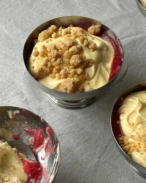 RHUBARB & CUSTARD PUDDING - by Benjamina Ebuehi Rhubarb Custard Desserts Recipes, Rhubarb Galette, Roasted Rhubarb, Rhubarb Custard, Rhubarb Compote, Custard Pudding, Chocolate Custard, Rhubarb And Custard, Salted Butter