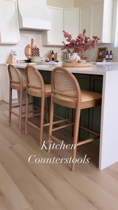 Kitchen Counter Chairs, Chairs For Kitchen Island, Woven Bar Stools, Kitchen Bar Design, Counter Stools With Backs, Transitional Kitchen Design, Bar Stools Kitchen Island, Counter Seating, Purple Kitchen