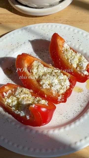 Eat This, Not That! on Instagram: "Looking for the perfect simple and tasty snack? Try making these easy feta and bell pepper boats! credit/permission: @thehealthyhophead" Bell Pepper Boats, Pepper Boats, Eat This Not That, Bell Pepper, Red Pepper, Yummy Snacks, Stuffed Bell Peppers, Feta, Olive Oil