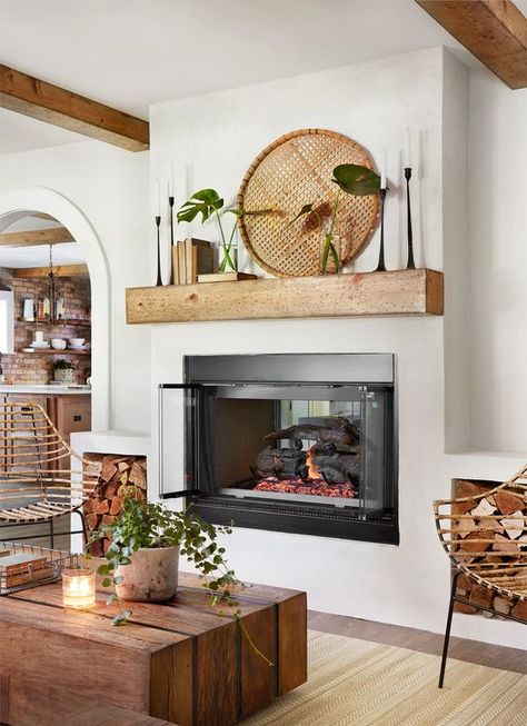 Ask Maria: How Soon Will My Farmhouse Look Dated? | Maria Killam | Reclaimed wood mantle, Modern Farmhouse Fireplace Fixer Upper Dining Room, Farmhouse Fireplace, Coastal Living Rooms, Fireplace Remodel, Home Fireplace, Living Room Remodel, Room Remodeling, Joanna Gaines, Fireplace Design