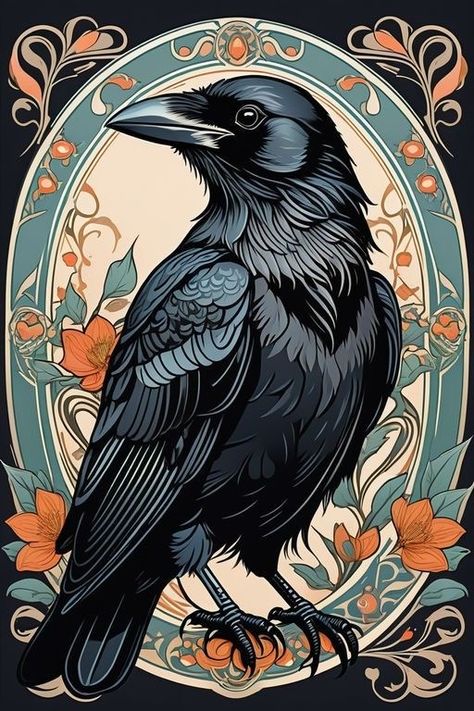 Drawings Of Crows, Raven Drawings, Crow Drawings, Crisantemo Tattoo, Raven Drawing, Raven Illustration, Raven Painting, Crows Drawing, Crow Painting