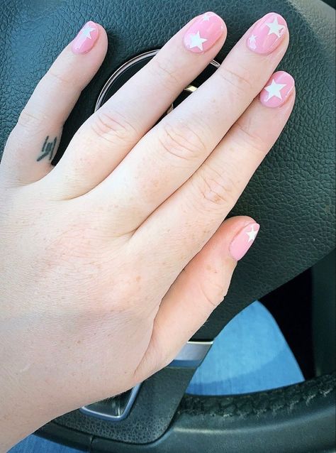 Light pink gel mani with star nail art Light Pink Nails With Stars, Star Nails Pink, Pink Star Nails, Light Pink Nail Designs, Nails Styles, Star Nail, Star Nail Art, Light Pink Nails, Pink Gel