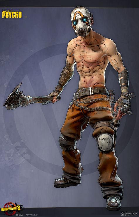 Borderlands 3:  Psycho by Matt LinkHere's the Psycho I made for Borderlands 3 my first asset to kick off this project.  Building the updated design for the iconic psycho and mask was a ton of fun.  Concept by: https://ift.tt/2x2SzN6 Borderlands Character Art, New Tales From The Borderlands, Borderlands Physco, Borderlands Concept Art, Borderlands Characters, Lilith Borderlands, Borderlands Tattoo, Borderlands Cosplay, Borderlands 1