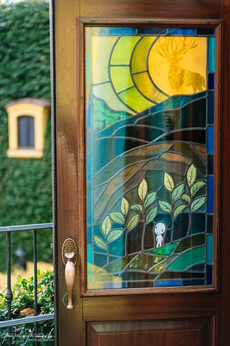 Ghibli Museum, Tokyo Museum, Glass Art Pictures, Stained Glass Door, Painted Glass Art, Custom Stained Glass, Ghibli Art, Faux Stained Glass, Entrance Decor