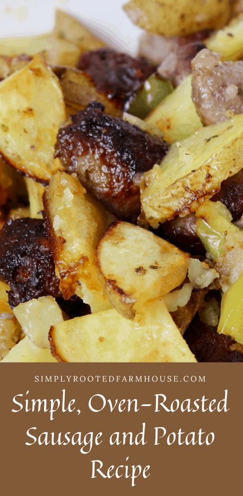 This oven-roasted sausage and potato dish can be made in one pan, plus it is simple and speedy. Perfect for a quick, weeknight meal anytime! #sausageandpotato #sausageandpotatorecipe #simplerecipe #easymeal #ovenroasted #quickrecipes #weeknightmeals Smoked Sausage And Potatoes In Oven, Sausage And Potatoes In Oven, Italian Sausage In Oven, Sausage And Potatoes Skillet, Potatoes And Sausage, Roasted Sausage, Sausage And Potato Bake, Sausage And Potatoes, Potatoes In Oven