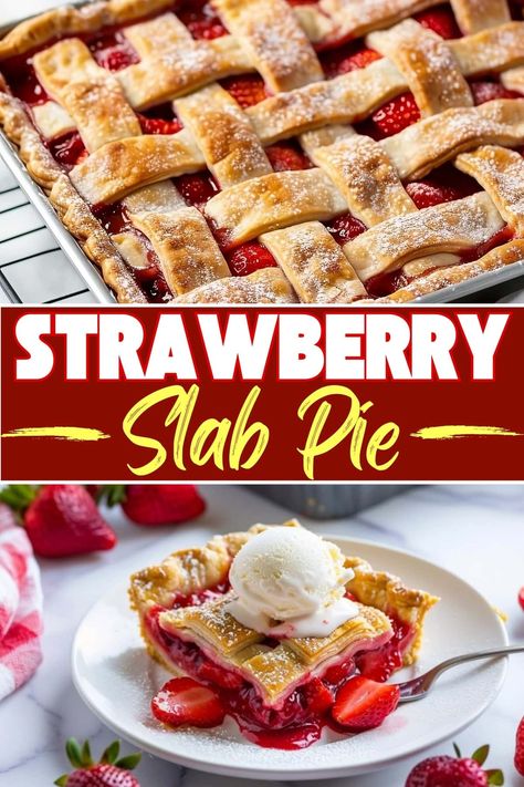 Slide into summer with this mouth-watering strawberry slab pie. It easily feeds a crowd, so it's perfect for BBQs, potlucks, game days, and more. Strawberry Slab Pie Recipe, Strawberry Slab Pie, Sour Cream Raisin Pie, Baked Strawberry Pie, Slab Pie Recipes, Raisin Pie, Strawberry Pie Recipe, Sweet Roll Recipe, Pan Cooking