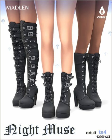 Download Night Muse SET for Sims 4 at ModsHost NOW! Night Muse SET by Madlen #female #boots #sims4cc #videogames #shoes #mods #gaming #sims #female Sims 4 Cc Goth Boots, Sims 4 Nightclub Cc Clothes, Sims 4 Cc Emo Shoes, Sims 4 Goth Shoes, Boots Sims 4 Cc, Sims 4 Boots Cc, Sims 4 Cc Boots, Sims 4 Boots, Mod For Sims 4