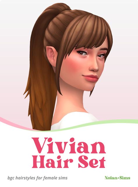 Vivian Hair Set | Nolan-Sims on Patreon Sims Hair Cc Ponytail, Nolan Sims Cc, Sims 4 Cc Hair Ponytail Patreon, The Sims 4 Cc Patreon Hair Ponytail, Sims 4 Cc Maxis Match Tied Hair, Sims 4 Cc Ponytail Patreon, Sims 4 Cc Maxis Match Hair Female Ponytail, Ts4 Ponytail Maxis Match, Sims 4 Ponytail With Bangs