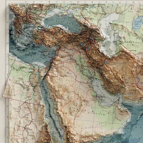 Indo-Arabia Topographic Map c. 1959 – Visual Wall Maps Studio Realistic Shading, Cartography Map, Geography Map, Relief Map, Main Theme, Wall Maps, Some Text, Topographic Map, Aluminum Prints