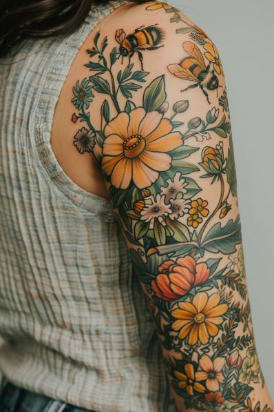 25+ Feminine Tattoo Sleeves That Are So Elegant Classy Women Sleeve Tattoo, Neo Traditional Floral Tattoo, Ink Therapy, Wrap Tattoo, Feminine Tattoo Sleeves, Tattoo Sleeves, Flower Tattoo Arm, Feminine Tattoo, Arm Tattoos For Women