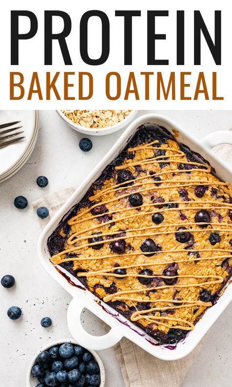 Have your oatmeal and get your protein in with this protein baked oatmeal! It's easy to make, perfect for meal prep and packs over 17 grams of protein per serving. Protein Baked Oatmeal, Protein Breakfasts, High Protein Breakfast Recipes, Protein Baking, Protein Oatmeal, Baked Oatmeal Recipes, Protein Powder Recipes, Protein Breakfast Recipes, High Protein Breakfast