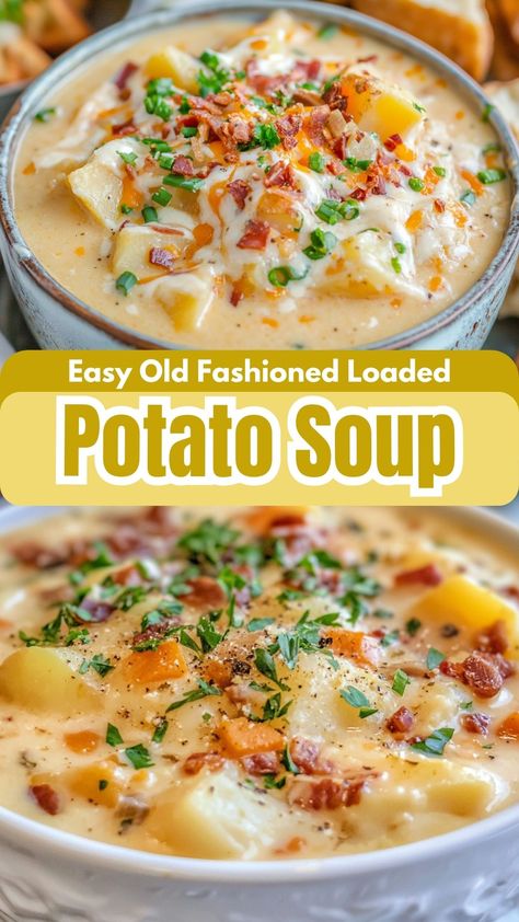 Easy Healthy Soup Recipes: Easy Old Fashioned Loaded Potato Soup Loaded Potato Soup Instapot, Potatoe And Corn Soup, Sour Cream Potato Soup, Keto Loaded Potato Soup, Stovetop Loaded Potato Soup, Potatoes Bacon Soup, Crockpot Soup Creamy, Potato Soup With Fresh Potatoes, Rocky Hedge Farm Potato Soup