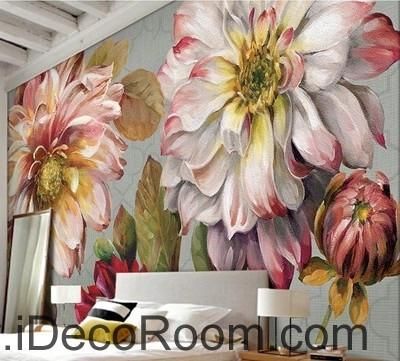 Mural Home, Rose Oil Painting, Flower Leaves, Retro Wallpaper, Decal Wall Art, Wallpaper Wall, Floral Wall, Floral Wallpaper, Flower Wall