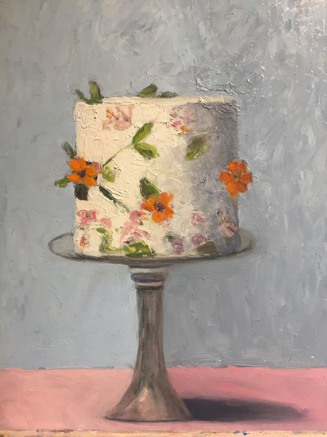 Oil painting by Zue Stevenson Cake Paintings, Cake Picnic, Art Meaningful, Cake Painting, Janet Hill, Cake Drawing, Cake Illustration, Artsy Design, Birthday Plate