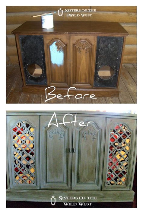 Sisters of the Wild West: Hello Chalk Paint...I Think I LOVE You!!! Stereo Cabinet Redo Stereo Cabinet Redo, Old Fashioned Record Player, Vintage Stereo Cabinet, Antique Record Player, Vintage Record Players, Record Player Cabinet, Redo Cabinets, Refinish Furniture, Cha Ching