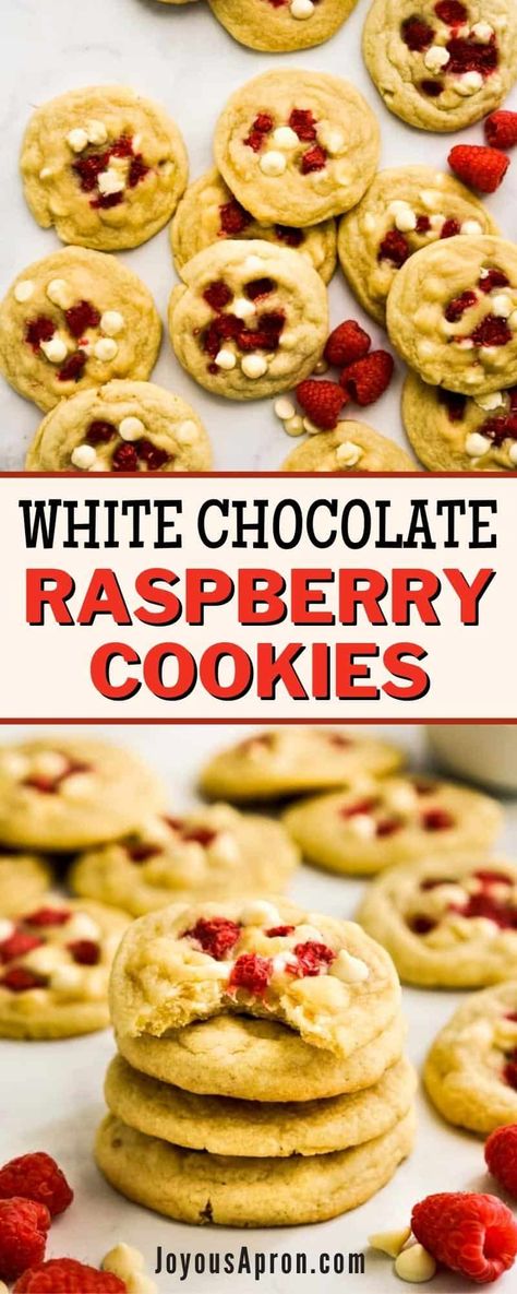 White Chocolate Raspberry Cookies - Soft and chewy festive cookies loaded with raspberry and white chocolate chips. Easy and perfect for Christmas holiday baking! White Chocolate Raspberry Cookies, Chocolate Raspberry Cookies, Raspberry And White Chocolate, Desserts With Few Ingredients, Holiday Baking List, Raspberry White Chocolate, Sweet Breakfast Treats, Raspberry Cookies, Frozen Cookie Dough