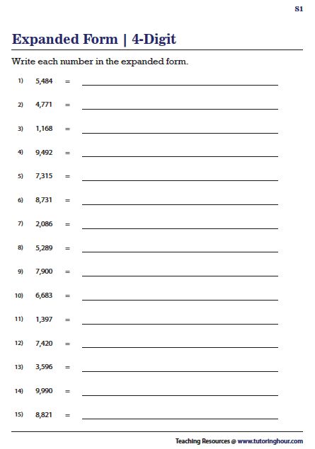 4-Digit Numbers in Expanded Form 4 Digit Numbers Worksheet, Ged Worksheets, Number System Math, Expanded Form Worksheets, Numbers In Expanded Form, Math Division Worksheets, Kindergarten Coloring, Numbers Worksheet, Maths Paper