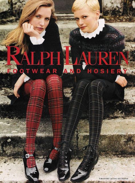 Gisela Ralph Lauren Ad Campaigns, Vintage Ralph Lauren Ads, Ralph Lauren Ads, Plaid Tights, Ralph Lauren Looks, Preppy Mode, Tartan Fashion, Mode Shoes, Ralph Lauren Style