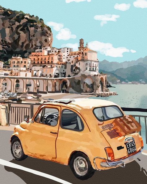 Italy Cartoon, Italy Illustration Art, Italy Clipart, Atrani Italy, Italian Illustration, Italy Sketches, Italy Drawing, Mediterranean Town, Vinyl Record Art Ideas