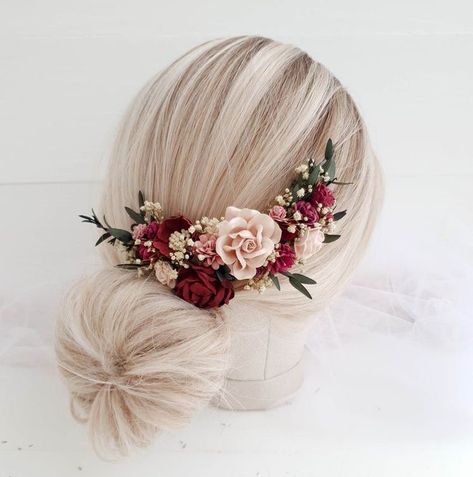 Flower Hair Pieces, Bridal Hair Piece, Bridal Hair Clip, Bridal Hair Flowers, Flower Hair Comb, Burgundy Flowers, Flower Hair Clip, Ivory Flowers, Flower Hair Accessories