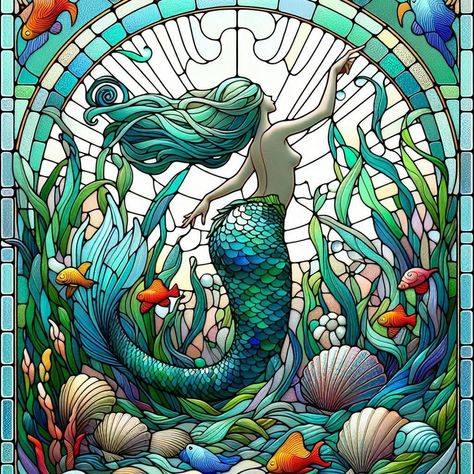 Ocean's Enchantment: A René Lalique Underwater Fantasy @breathtakingwallpapers #ArtNouveau #RenéLalique #StainedGlass #UnderwaterFantasy #Mermaids #Seaweed #Shells #Fish #AquaticScene #IridescentScales #TealAndAqua #VibrantColors #EtherealBeauty #IntricateDesign #FluidMotion #ArtisticDesign #InteriorDesign #DecorInspiration #UnderwaterArt #OceanMagic #GlassArt #CreativeDesign #ArtisticInspiration #FantasyArt #underwaterworld Mermaid Seaweed, July 25, Remodel Ideas, Bathroom Remodel, Lalique, Bathrooms Remodel, Art Nouveau, Shells, Mermaid