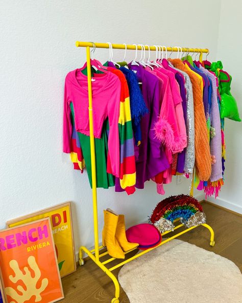 Clothes On A Rack, Rainbow Clothing, Rainbow Store, Dopamine Dressing, Branding Inspo, Rainbow Outfit, Rainbow Fashion, Colourful Outfits, Clothing Rack