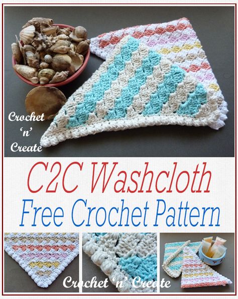 Crochet C2C Washcloth - Colorful corner to corner washcloth, made in cotton yarn with a bobble design border, this cloth can be crocheted to sell at craft fairs or give as gifts. Get the free crochet pattern below in USA and UK formats. Corner To Corner Washcloth Crochet, Knit Borders, Dishcloths Crochet, Bathroom Crochet, Crochet Washcloth Free Pattern, Crochet Dish Cloth Free Pattern, C2c Patterns, Corner Crochet, Knitted Washcloths