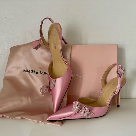 Mach & Mach Wonder Tulip Pink Satin Slingback Authentic European 36.5 Runs Small Heel: 95cm New In Box With Dust Bag Tags: Luxury, Designer, Summer, Weddings, Authentic, Classy, Trendy, Elegant, Gala, Elegant, Stilettos Romantic Shoes, Classy Purses, Prom Purse, Jeweled Heels, Pink High Heels, Orange Satin, Summer Weddings, Silver Heels, Patent Leather Heels