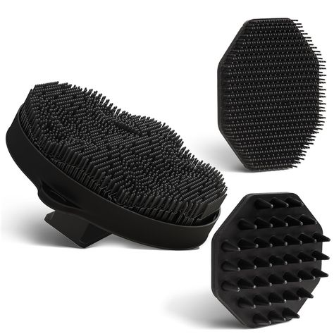 PRICES MAY VARY. 【Black Scrubber Set】Total 3 scrub brushes, including one body scrubber, one face brush and one hair shampoo brush. They are all made of tough, non-toxic food-grade silicone, featuring easy cleaning, fast drying and durability. Owning them you can do free full body spa at home, help skin cleansing and exfoliating, make full body skin softer and healthier. 【Antibacterial Silicone Brush Set】3 silicone scrubbers are 35 times more antibacterial than loofah/sponge, and compared to ord Body Spa At Home, Body Exfoliator Brush, Cleaning Fast, Body Exfoliating, Skin Massage, Scrub Brushes, Exfoliating Brush, Loofah Sponge, Skin Cleansing