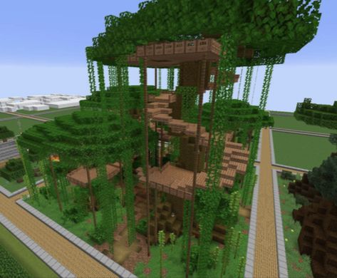 Minecraft Jungle House, Simple Minecraft Builds, Minecraft Treehouses, Houses In Minecraft, Jungle Treehouse, Minecraft Aesthetics, Jungle Trees, Minecraft Tree, Construction Minecraft