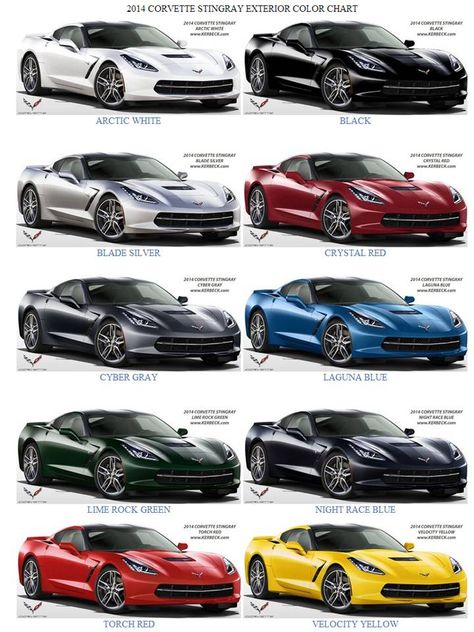 2014 Corvette C7 Stingray Exterior Color Chart. Decisions, decisions, decisions . . . C7 Corvette, 2014 Corvette Stingray, Corvette C7 Stingray, 2014 Corvette, C7 Stingray, Chevrolet Corvette C7, Chevrolet Corvette Stingray, Corvette C7, Corvette Stingray