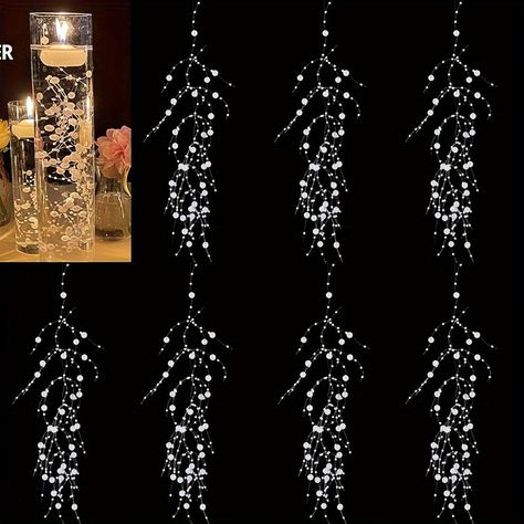 Faster shipping. Better service Centerpieces With Fairy Lights Wedding, Wedding Pearl Accents, Candle And Flower Centerpieces, Vase Centerpieces Wedding, Floating Candles Wedding Centerpieces, Candle Water Centerpiece, White Centerpiece Wedding, Pearl Wedding Decor, Wedding Centerpieces White