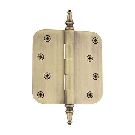 Grandeur Hardware 813024 4" Steeple Tip Residential Hinge with 5/8" Radius Corners, 4" x 4", Vintage Brass Heavy Duty Hinges, Hinge Pin, Brass Hinges, Residential Doors, Brass Door, Unlacquered Brass, Antique Pewter, Single Doors, Door Hinges