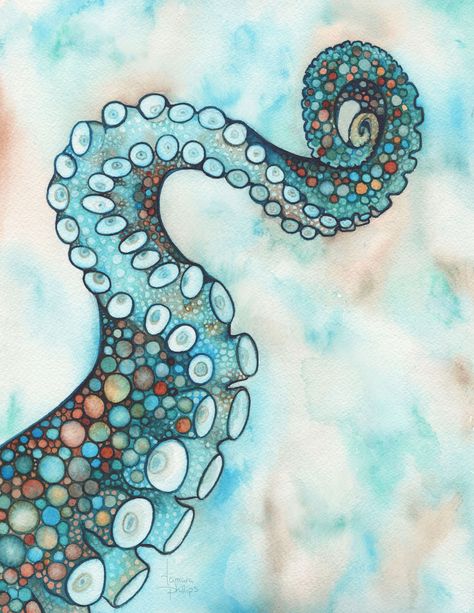 Tamara Phillips | WATERCOLOR | Rust Octo Arm Tamara Phillips, Jellyfish Illustration, Dekorasi Halloween, Octopus Drawing, Octopus Painting, Jellyfish Painting, Jellyfish Craft, Octopus Art, Sea Art