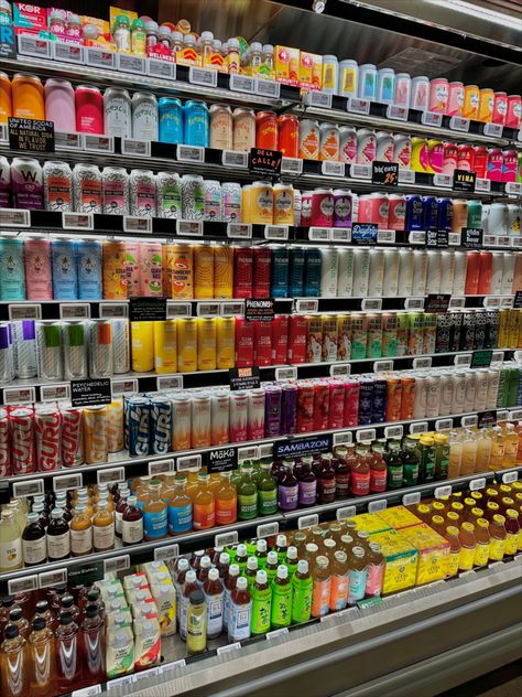 Energy Drink Aesthetic, Aesthetic Grocery Store, Grocery Store Photoshoot, Grocery Store Aesthetic, Aesthetic Grocery, Store Photoshoot, Store Aesthetic, Drinks Aesthetic, Drink Display