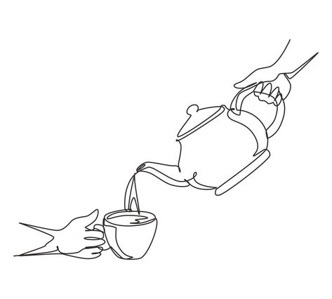 Teapot Pouring Tea, Teacup Drawing, Tea Cup Drawing, Pouring Tea, Sand Glass, One Line Drawing, Continuous Line Drawing, Organic Tea, Glass Teapot