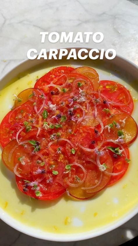 TOMATO CARPACCIO - the perfect summer dish | Vegan recipes, Whole food recipes, Healthy salad recipes Tomato Carpaccio, Food Recipes Healthy, Summer Dishes, Healthy Salad, Food Goals, Healthy Salad Recipes, Recipes Healthy, Diy Food Recipes, Veggie Recipes