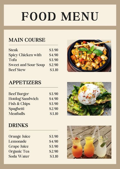 Appetizer Menu Restaurant, Appetizer Menu Design, Main Course Dishes Restaurants, Dessert Menu Template, Main Course Menu, Sweet And Sour Soup, Mama Cooking, Restaurant Appetizers, Menu Design Inspiration