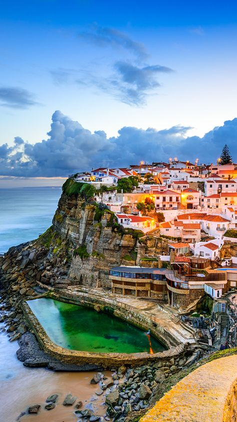 Image Portugal Azenhas do Mar Sintra Crag Coast Evening 1080x1920 Rock Cliff, Portugal Cities, Cascais Portugal, Portugal Vacation, Coastal Village, Portugal Travel Guide, Europe Bucket List, Lisbon Travel, Sintra Portugal