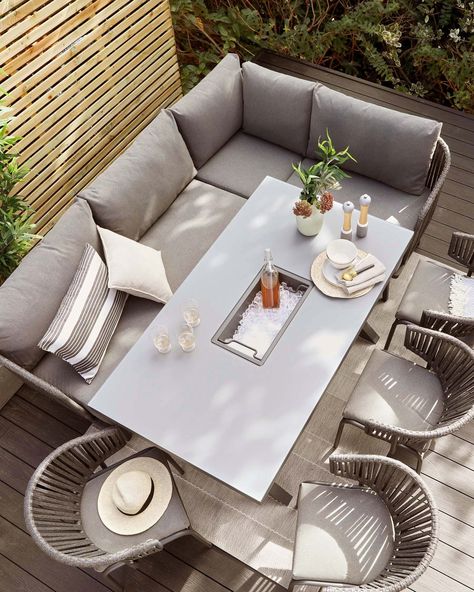 Rio Grey Dining Table with Ivy Left Corner Bench Set – Danetti Outdoor Dinning Table, Grey Dining Table, Contemporary Garden Furniture, Grey Dining Tables, Corner Bench, Garden Sofa Set, Garden Dining, Entertaining Friends, Bench Set