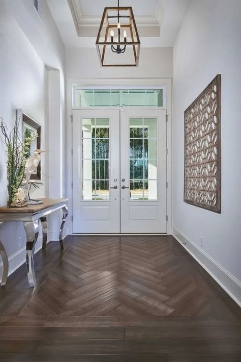 Herringbone floors in entryway Arthur Rutenberg Homes, Entryway Tile, Rustic Wood Floors, Foyer Flooring, Wood Floor Design, Entryway Flooring, Herringbone Wood Floor, Herringbone Wood, Decor Ikea