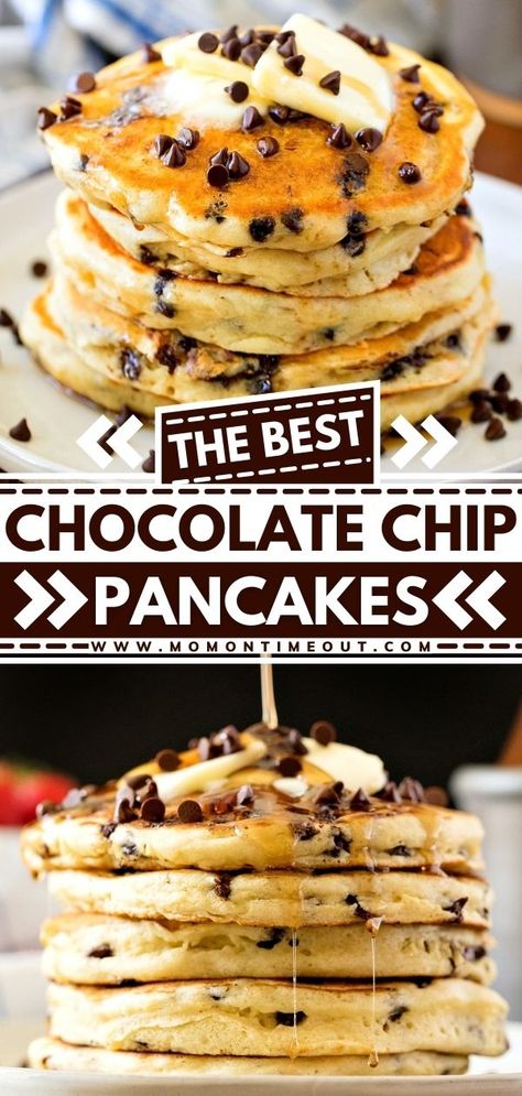 The BEST Chocolate Chip Pancakes Chocolate Chip Pancakes Recipe, Healthy Desayunos, Yummy Pancake Recipe, Homemade Pancake Recipe, Best Pancake Recipe, Best Chocolate Chip, Chocolate Chip Pancakes, Homemade Pancakes, Pancakes Easy