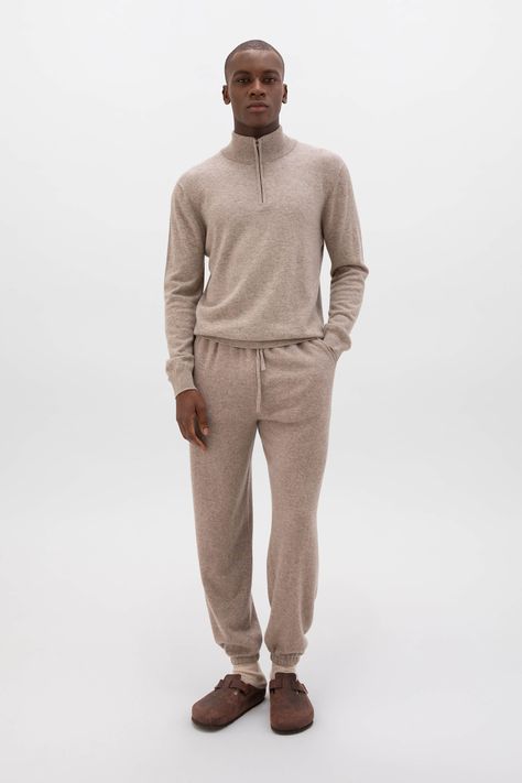 Elevate your loungewear with our luxe Ash Cashmere Tapered Joggers. These sports-inspired bottoms combine style and comfort, featuring front and back pockets and elasticated ankles for a relaxed, modern fit. Perfect for both lounging and casual outings.      Styled with our Ash Contrast Trim Cashmere Zip Neck Jumper. Lounge Wear Men, Cashmere Loungewear, Tartan Accessories, Tapered Joggers, Cashmere Socks, Mens Cashmere, Cashmere Accessories, Childrens Hats, Mens Loungewear