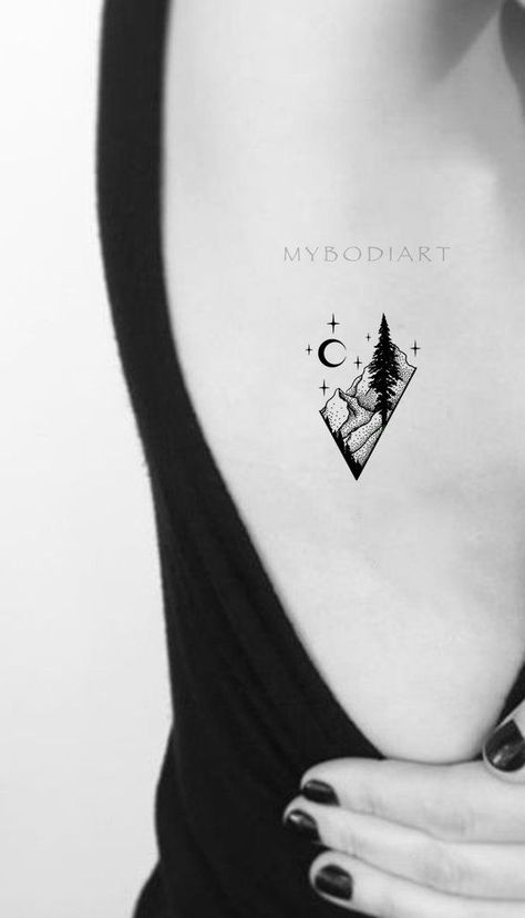 200+ Best Mountain Tattoos for Men (2020) Range, Geometric, Simple, Small Designs Sequoia Tree Tattoo Simple, Rib Tattoo Ideas, Camping Tattoo, Lake Tattoo, Mountain Tattoo Simple, Tree Moon, Mountain Tree, Black Nature, Hiking Tattoo