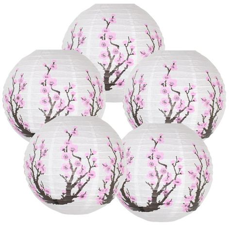 Just Artifacts 16-Inch Cherry Blossom Japanese/Chinese Paper Lanterns (Set of 5, Pink Sakura) - Walmart.com Lantern Paper, Japanese Party, Japanese Paper Lanterns, Japanese Theme, Paper Lantern Decor, Red Cherry Blossom, Hanging Paper Lanterns, Chinese Paper Lanterns, Pink Sakura