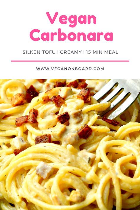 You’ll love this easy vegan carbonara that’s ready in just 15 minutes. Flavourful smoked tofu pieces and smooth silken tofu are the secret to its delicious creamy sauce. Our fave vegan pasta dish! Silken Tofu Pasta, Smoked Tofu Dishes, Silken Tofu Pasta Sauce, Tofu Pasta Sauce, Carbonara Recipes, 15 Min Meals, Vegan Carbonara, Tofu Pasta, Smoked Tofu