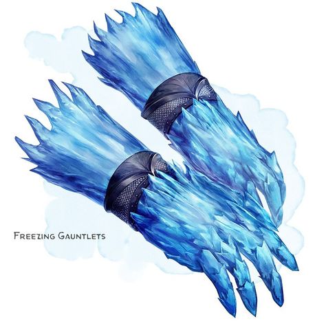 Ice Gauntlet, Fantasy Items Art, Griffon's Saddlebag, The Griffon's Saddlebag, Ice Armor, Ice Magic, Dnd Dragons, Character Inspiration Male, Fantasy Props