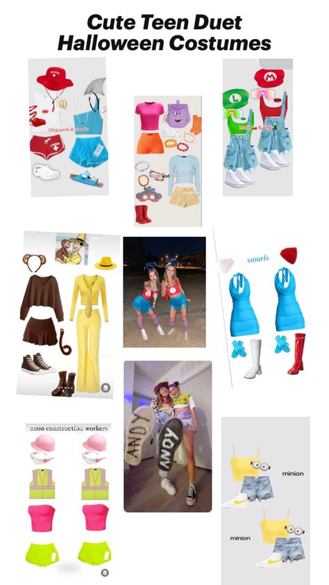 Duet Costumes, Costumes For Teens, Construction Worker, Cute Halloween, Halloween Costumes, Neon, Halloween, Minions