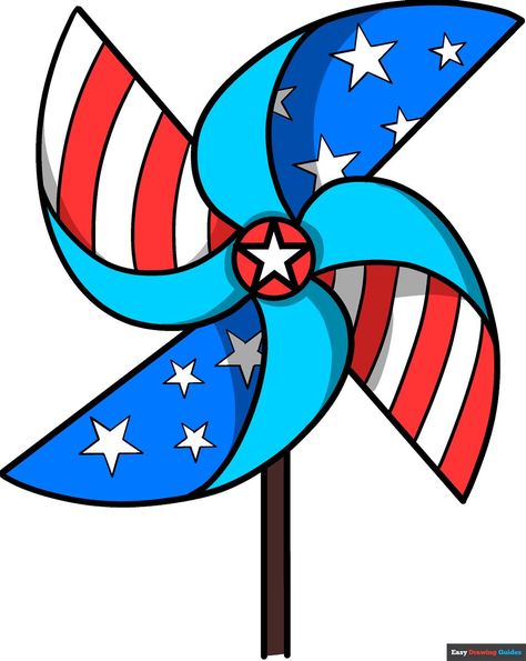 Learn How to Draw Patriotic Pinwheels: Easy Step-by-Step Drawing Tutorial for Kids and Beginners. See the full tutorial at https://easydrawingguides.com/how-to-draw-patriotic-pinwheels/ American Flag Drawing, How To Draw Fireworks, Science Drawing, Flag Drawing, Diy Party Crafts, Drawing Tutorials For Kids, Coloring Tutorial, Drawing Tutorial Easy, Craft Projects For Kids