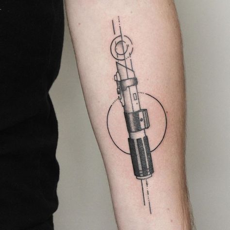 Deconstructed Lightsaber Tattoo, Starwars Tattoo Women, Anakin Skywalker Lightsaber Tattoo, Lightsaber Hilt Tattoo, Star Wars Tattoo Anakin, Anakin Lightsaber Tattoo, Star Wars Lightsaber Tattoo, Lightsaber Tattoos, Anakin Tattoo